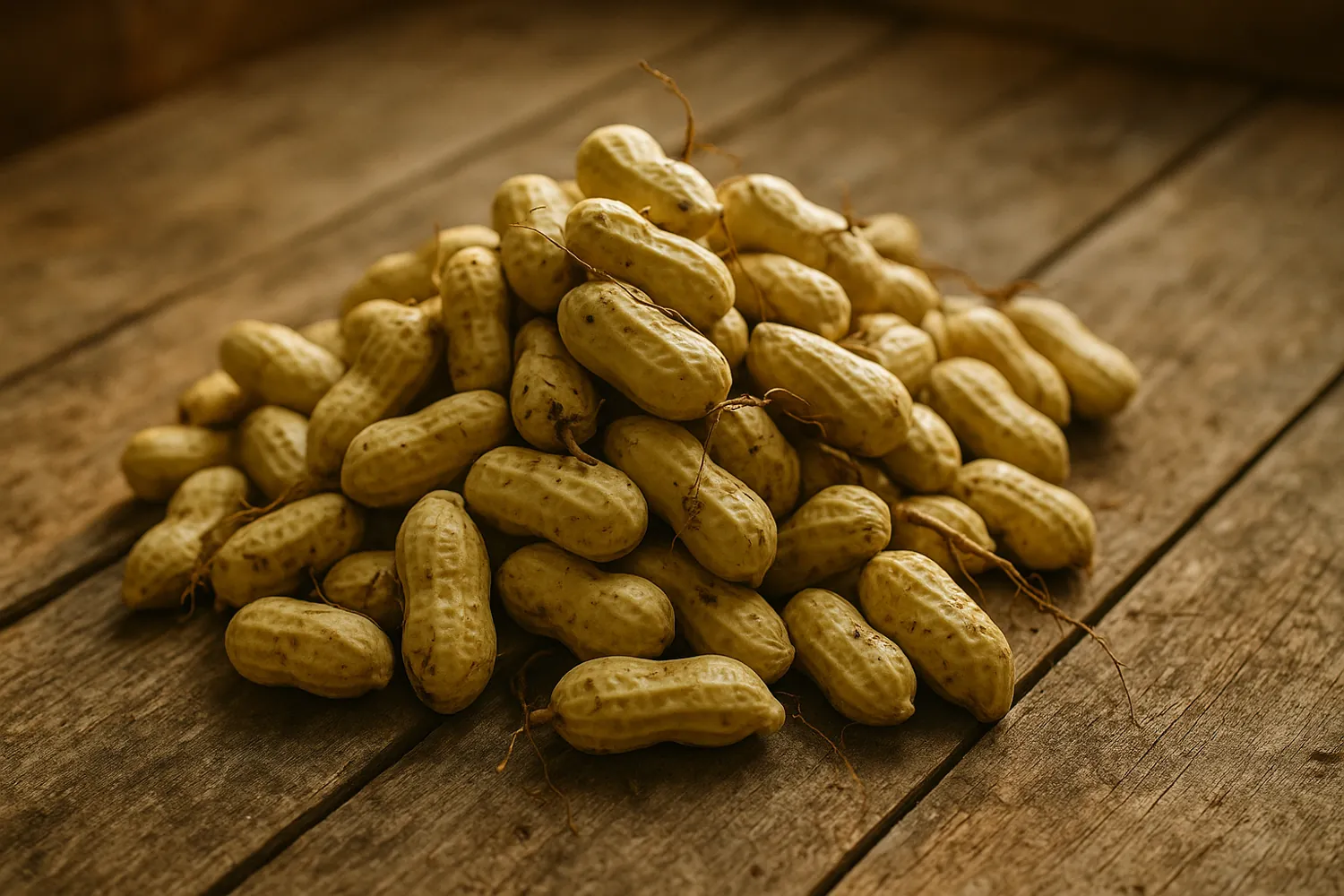 Fresh-dug raw green peanuts in the shell with a little field dirt